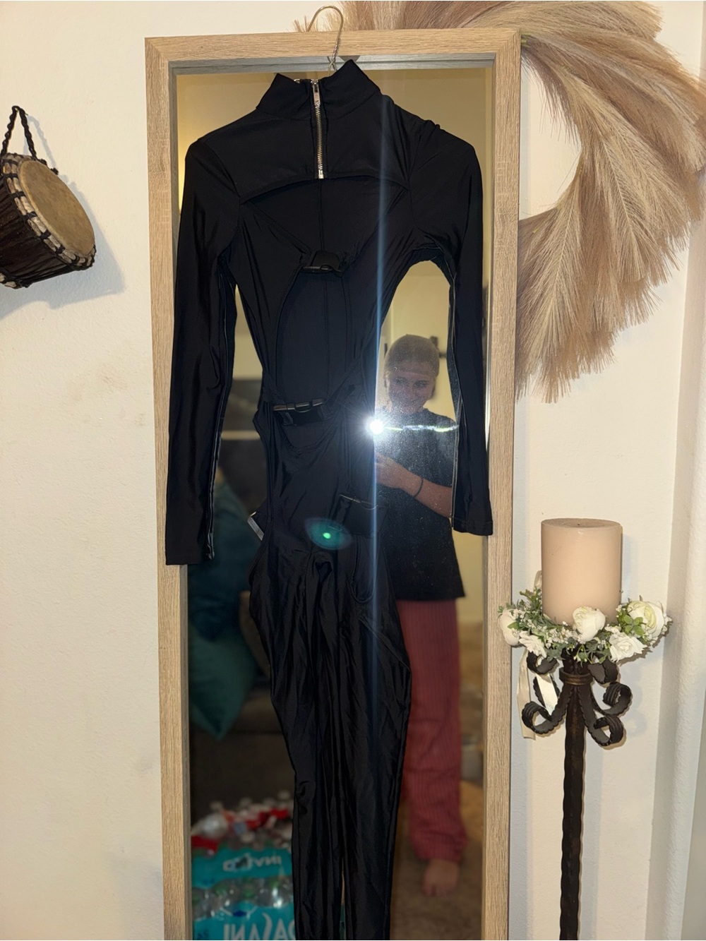 Women’s Black Long-Sleeve zip neck  pants bodysuit /catsuit